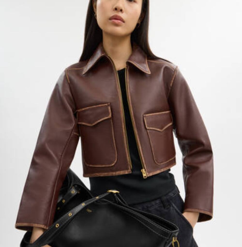 Coach Brown Shrunken Leather Aviator Jacket XS